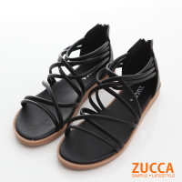 ZUCCA-繞繩環狀交叉平底涼鞋-黑-z6614bk