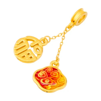 New Pure 24K Yellow Gold Pendant 3D 999 Gold Fu Necklace Pendant