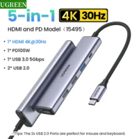 UGREEN 5 in 1 USB C Hub 4K HDMI USB HUB 100W Multiport Adapter for MacBook Pro/Air, iPad Pro, iMac, iPhone 15 Pro/Pro Max, XPS