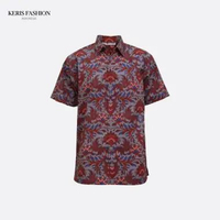 Keris Gallery Kemeja Batik Relaxed Fit Lengan Pendek Motif Ukel Merak Manis - Biru Orange 4XL