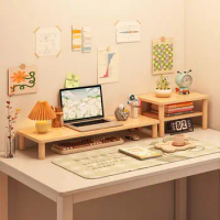 Desktop Organizer Computer Desktop Monitor Booster Stand Study Office Makeup Supplies Wooden Shelf Desktop Miscellaneous Storage