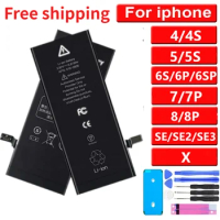 Original Phone Battery for IPhone 5S 5 6S 6 7 8 Plus X SE Replacement Bateria for Apple 4 4S 0 Cycles Battery