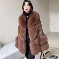 True Fox Fur Grass Coat for Women Sheepskin Mid Length Fur Coat for Women in Autumn and Winter