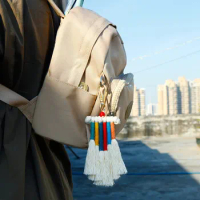 Macrame Rainbow Keychain Charms, Boho Bag Pendants, Cotton Decor