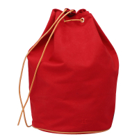 HERMES 棉質帆布牛皮飾邊抽繩側背水桶包(紅色_展示品)