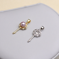 DIY珍珠配件 S925純銀精工微鑲鑰匙吊墜項鏈女手工材料半成品空托