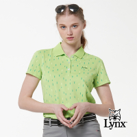 【Lynx Golf】女款吸濕排汗羅紋領直紋線條印花短袖POLO衫-果綠色