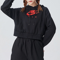 Nike NSW AIR HOODIE 女裝 長袖 帽T 短版 口袋 基本 黑紅【運動世界】CU6562-011