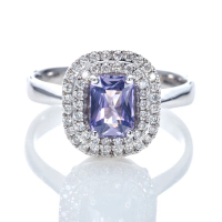 【DOLLY】1克拉 18K金無燒斯里蘭卡艷彩紫羅蘭藍寶石鑽石戒指(007)