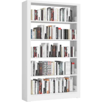 5-Tier Bookshelf, White Bookshelf with Adjustable Storage Shelves, Metal Bookshelf for Living Room, Library, Office, Bedroom
