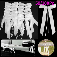 50/100Pc White Ribbon Bow Wedding Car Gift Wrap Craft Birthday Party Supplies Pew End Chairs DIY Decoration Christmas Home Decor