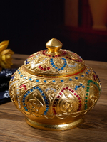 泰國進口工藝品復古儲物罐飾品擺件金箔實木帶蓋桌面儲物盒收納盒