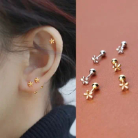 2PCS Stainless Steel Minimal Crystal Flower Minimal Ear Studs Earring Women Small Helix Studs Tragus Cartilage Piercing Jewelry