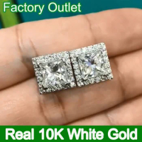Custom Real 10K White Gold Stud Earrings Women 1 2 3 Ct Princess Square Moissanite Diamond Present Wedding Engagement Party