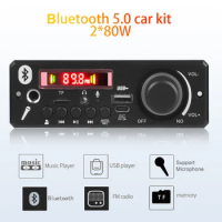 Bluetooth 5.0 MP3 Decoder Board 2*80W 160W Amplifier Audio Player 12V DIY MP3 Player Car FM Radio Module TF USB Mic Record Call