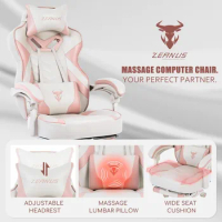Zeanus Purple Gaming Reclining Computer Chair with Footrest High Back Gamer Chair with Massage Large Computer Gaming Chair