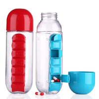 2 in 1 600ml 7 Grids Medicine Box Water Cup Sports Plastic Water Bottle Combine Daily Pill Boxes Organizer Drinking Bottles
