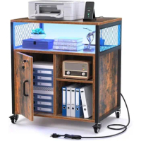LOWOSA LED Rolling Wheels Filing Cabinet with Lock, File Cabinets with Charging Station, Printer Stand with Storage