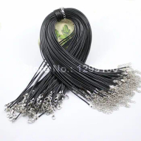 50Pcs/lot 1.5/2mm Leather Cord Necklace With Lobster Clasp Wax