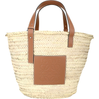 LOEWE Basket 大型 棕櫚葉拼小牛皮編織包 托特包 草編包(棕褐色)