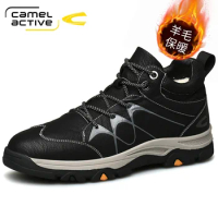 Camel Active Winter Men Boots Fur Warm Genuine Leather Snow Boots Men Work Casual Shoes Sneakers High Top Rubber Ankle Boots