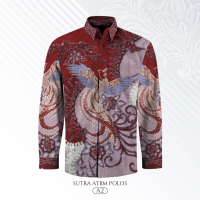 Kemeja Lengan Panjang Pria Batik Tulis pola Bahan Sutra Original Kain Motif Parang