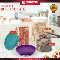 SUBRON Toples Jar Kaca Borosilicate Bulat Kue Makanan 400ml 750ml 1000ml Tutup Kedap Udara