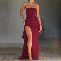 Evening dress women's one-word neck tube top dress fashionable and sexy backless high split long dre