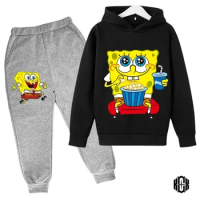 Potdemiel Kids Clothes Boys SpongeBob SquarePants Long sleeve Hoodies Pants Boys Anime Kawaii Clothes Sets Sportwear Hoodies