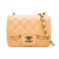 Chanel 展示品 Coco 淡金logo羊皮方胖斜背包-17cm(A35200-粉膚)
