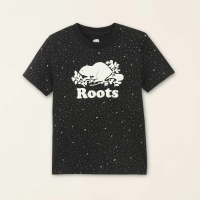 Roots大童-星際遨遊系列 滿版星辰海狸LOGO有機棉短袖T恤(黑色)-XS