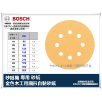 【台北益昌】24H出貨 德國 BOSCH 砂紙機 專用 砂紙 金色木工用圓形自黏砂紙(單片) (下標請選規格)