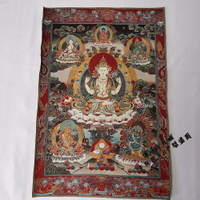 西藏尼泊爾唐卡畫像 織錦絲綢繡 四臂觀音唐卡刺繡菩薩像