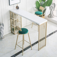 北歐金色簡易吧台桌家用靠牆實木長條桌高腳桌椅組合隔斷櫃餐廳