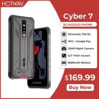 HOTWAV Cyber 7 5G Rugged Phone 8280mAh Battery 8GB RAM 128GB ROM 48MP Main Camera 6.3 Inch FHD+ Screen Smartphone NFC Phone 2021