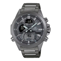 【CASIO 卡西歐】EDIFICE 藍牙連線 雙顯男錶 灰鋼錶帶 防水100米 ECB-30D(ECB-30DC-1B)