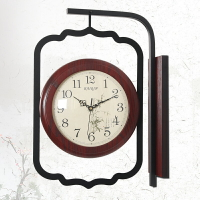 凱琴中式雙面木掛鐘創意靜音金屬新中式掛表家居客廳臥室時鐘表