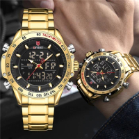 DIVEST Top Brand Luxury Fashion Mens Watches Stainless Steel Waterproof Sport Dual Display Quartz Watch Men's Relogio Masculino