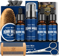 ISNER MILE Beard Grooming Kit with Beard Wash Beard Oil Beard Balm Beard Brush Beard Comb Beard s E-
