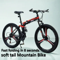 Folding Mountain Bike 26 Inch soft tail Downhill Bicycle Dual Disc Brake Full Suspension Cross Country bicicleta 27 30 speed