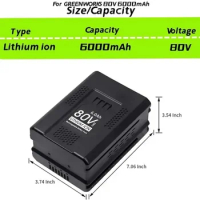 Batterie Lithium-ion for Greenworks 80V, 6000mAh pour remplacement compatible avec Greenworks PRO GBA80250 GBA80400 GBA80500