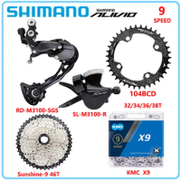 SHIMANO ALIVIO M3100 Kit for MTB Bike 1X9 Speed Rear Derailleur 40/42/46/50T Cassette KMC X9 Chain M3100 Groupset 9V Bike Parts