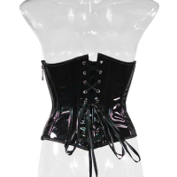 Sexy Black PVC Overbust Corset Steampunk Basque Lingerie Top - Goth Rock Corset Sexy Leather Waist Trainer Corset for women