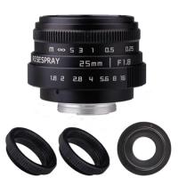 RISESPRAY Mini 35mm f/1.6 APS-C CCTV Lens+adapter ring+2 Macro Ring for NIKON1 Mirroless Camera J1/J2/J3/J4/J5
