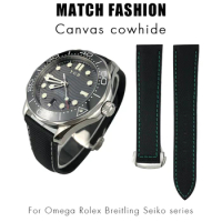 Nylon Canvas Watchband 19mm 20mm 21mm 22mm Fit for Omega Seamaster Diver 300 Rolex Seiko SKX Tissot Longines Leather Watch Strap