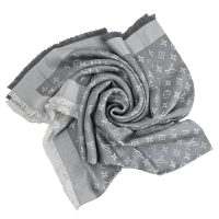 LV M70804 經典花紋LOGO羊毛圍巾大方巾(珍珠灰)