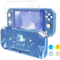 Nintendo Switch Lite protective case with double-sided protection design featuring screen tempered film and 4 thumb keycaps