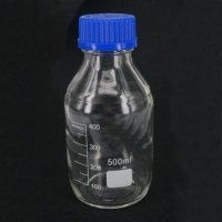 500ml Graduated Round Glass Reagent Bottle Blue Screw Cap Screw On Cover Graduation Sample Vials Plastic Lid