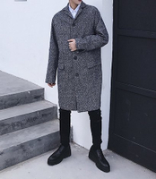 FINDSENSE G6 韓國時尚 秋冬季新款中長款風衣男裝毛呢西裝領大衣男士外套