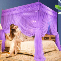 Luxury Embroidery Lace Mosquito Net for Bed Square Princess Palace Mosquito Net Single Double Bed Net Canopy Mosquito Tent Home